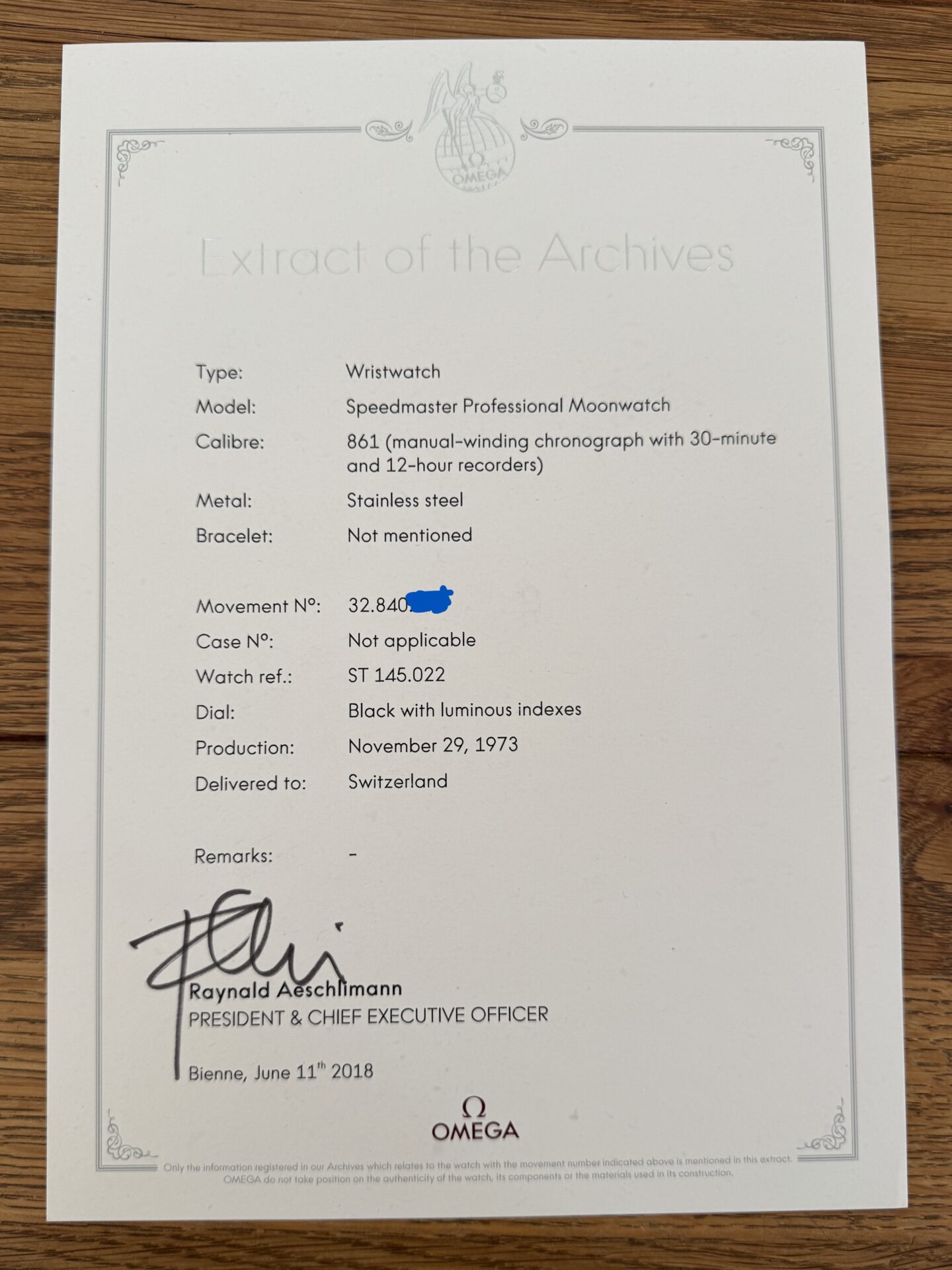 Omega Speedmaster Moonwatch Straight Writing 1973 Extrait d'Archives – Image 10