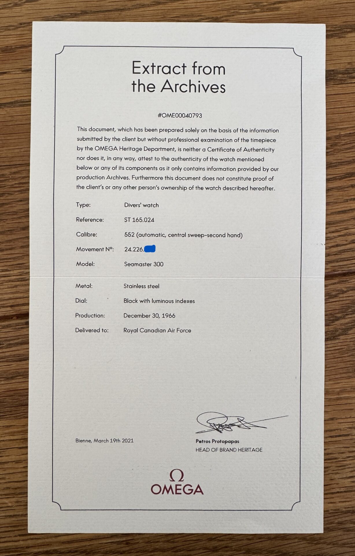 Omega Seamaster 300 - Ref 165.024 - Royal Canadian Air Force - 1966 – Image 11